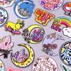 Moon Crystal Embroidery Patch Iron On Patches For Clothing Flower Embroidered Patches For Clothes Cartoon Patch Hook Loop Badges