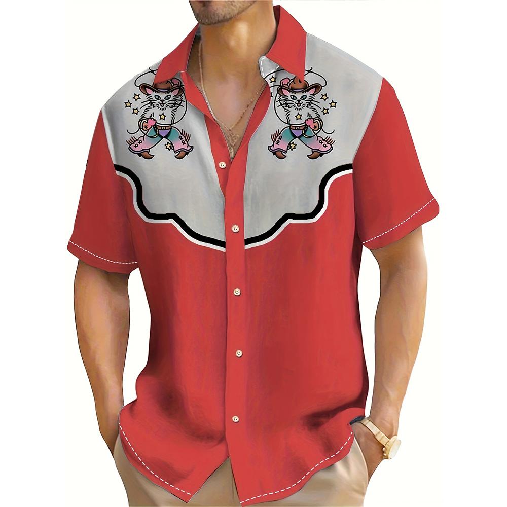 Летняя мода Мужские повседневные рубашки с коротким рукавом Мужские рубашки с принтом в ковбойском стиле Хип-хоп-тренд Большие мужские футболки