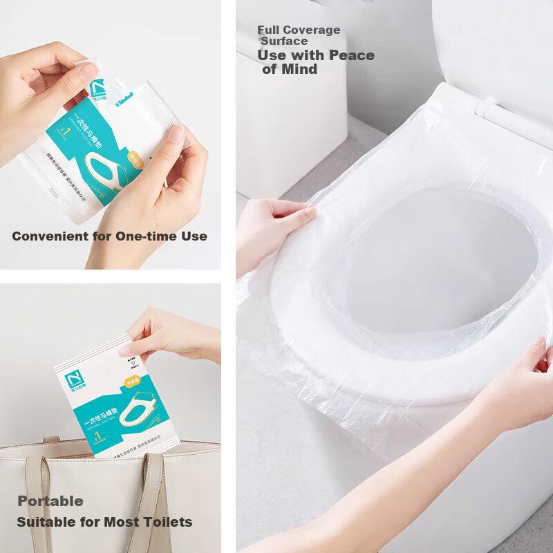 NOLANSEND Disposable Toilet Seat Covers, PO Film Insertable Toilet Seat Pads, Waterproof And Hygienic for Hotels And Travel, Pack of 50
