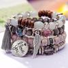 4pcs /Set Wings Heart Alloy Pendant Beads Bohemian Bracelets Women Lava Stone Wristband Bangles For Party