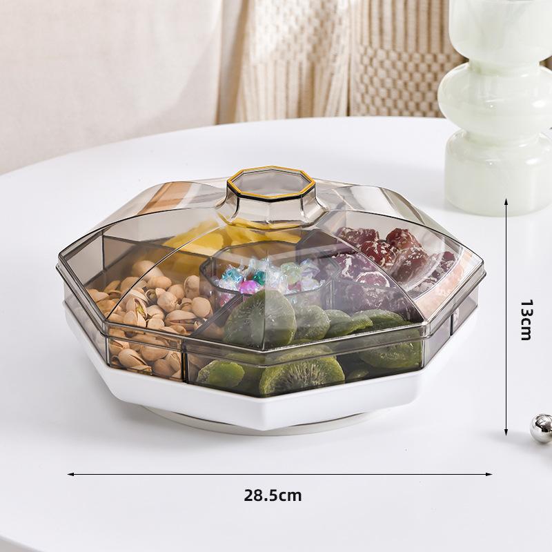 High-end Living Room Coffee Table Candy Nut Snacks Partition Storage Fruit Box Tray Household Double Layer Rotating Dried Fruit with Lid