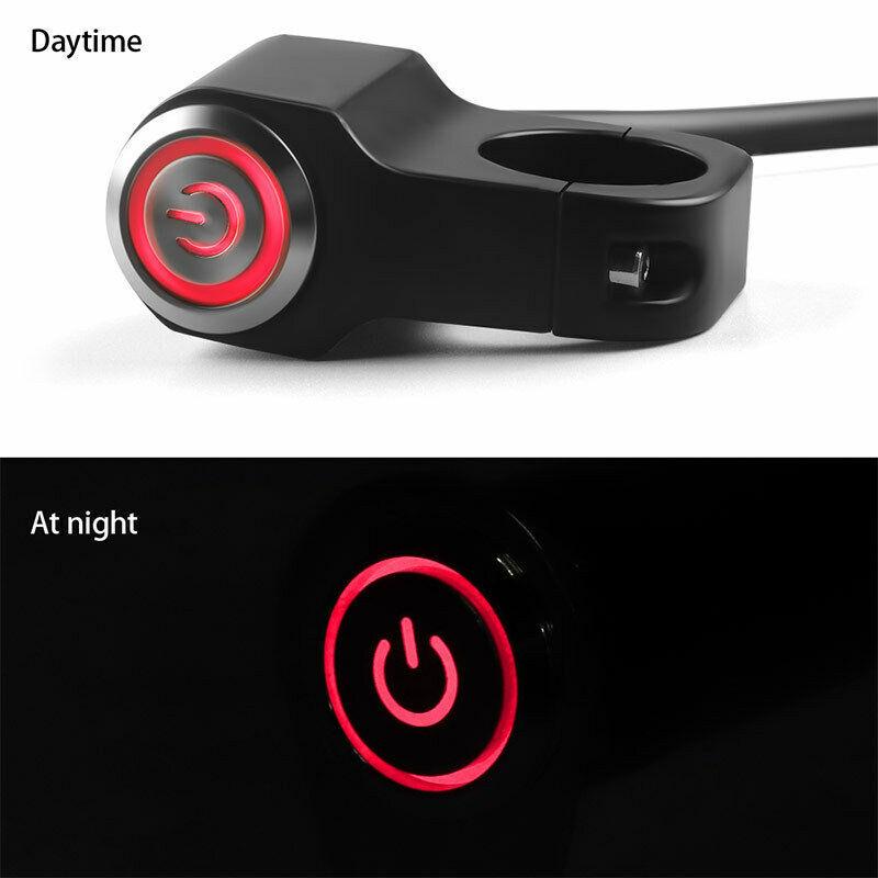 22mm 7/8in Motorcycle Handlebar Headlight Switch with Red/Blue LED Light Fog Spot Light Momentary Button Switch Waterproof