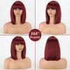 LISI HAIR Women Shoulder Length Red Wine Straight Bob Wig with Bangs Synthetic Fiber Natural Straight Bob Wig Cosplay Daily