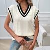 Осенне-зимние топы без рукавов для женщин, свободные повседневные контрастные жилеты-свитеры с V-образным вырезом