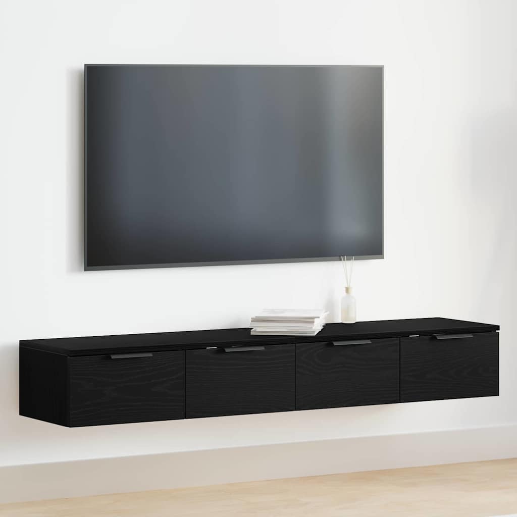 Wall Mounted Cabinet 2 pcs Black Oak Effect Wood Based Material