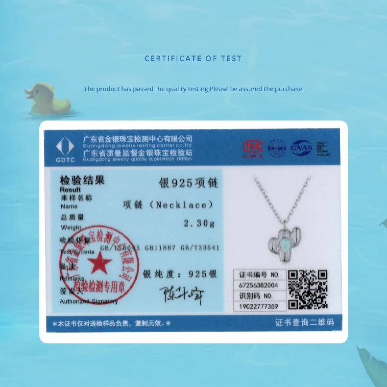 S925 Sterling Silver, Creative Cactus Opal Necklace Women'S Light Luxury Niche Jewelry Cross-Border Ns Style