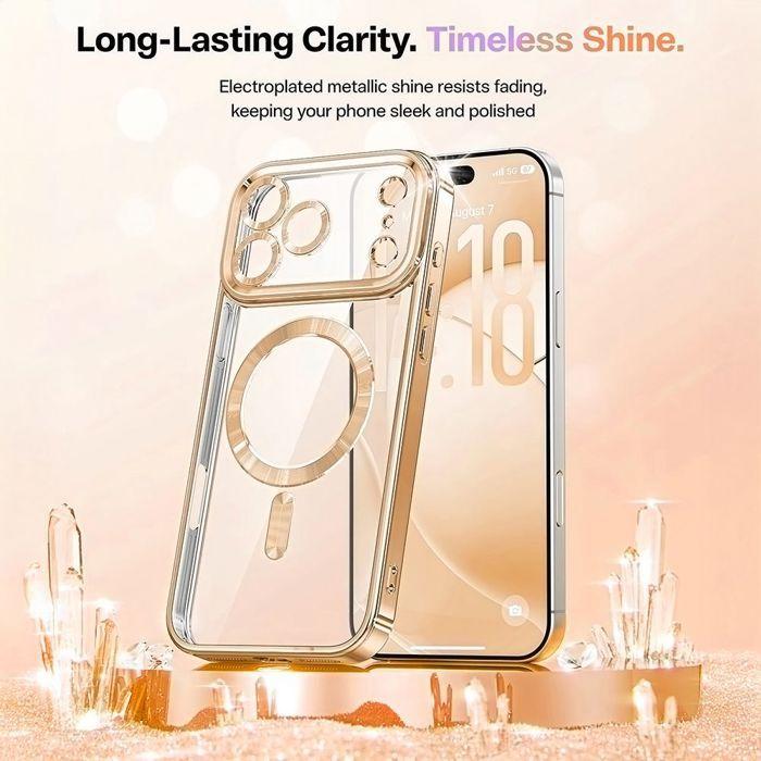 Coque Silicone - BOOLING - pour iPhone 17 Pro Max - avec Cercle Magnétique - Doré Pailleté