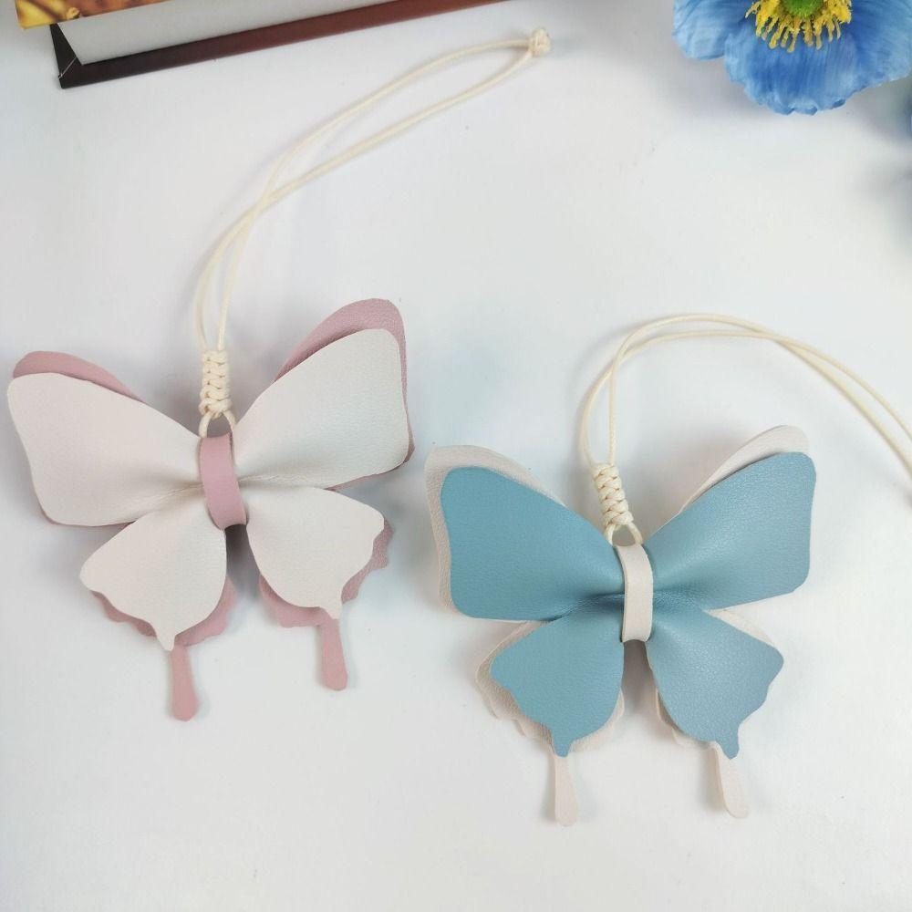 Cute Butterfly Bag Pendant PU Leather Car Key Chains Portable Fresh Backpack Decoration Woman