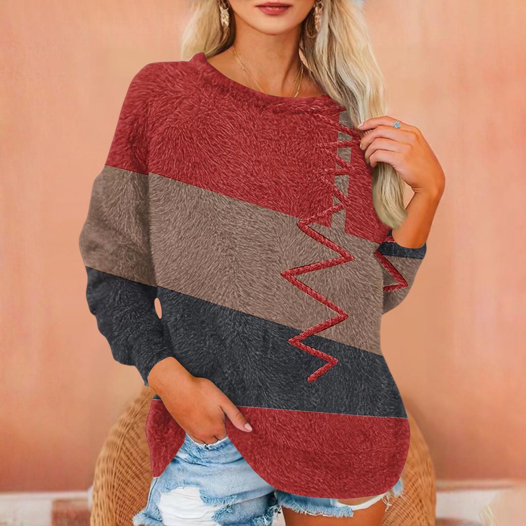 Women's T Shirt Flannel Print Tunic Long Sleeve Party  Round Neck  Tops