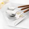 20Pcs Wooden Handle Dinnerware Steak Knife Coffee Spoon Cake Fork Set Mirror Stainless Steel Tableware Kitchen Utensils Eating Silverware