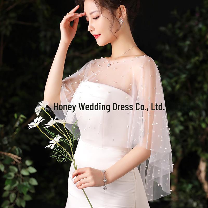 Bridal Shawl: Handmade Pearl Gauze Cape for Wedding Photos and Studio Props