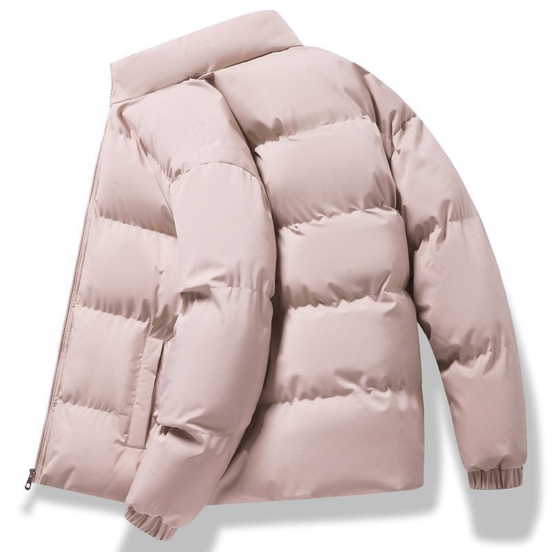 Однотонная базовая зимняя новинка стойка воротник утолщенная теплая хлебная одежда пара свободное хлопковое пальто