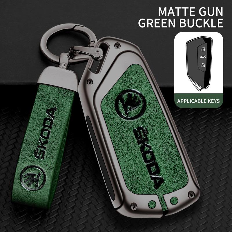 AAAAC1 Zinc Alloy Car Smart Remote Key Fob Leather Case Cover Protector Shell For Skoda Octavia 4 8 A8 2020 2021 Keychain Accessories