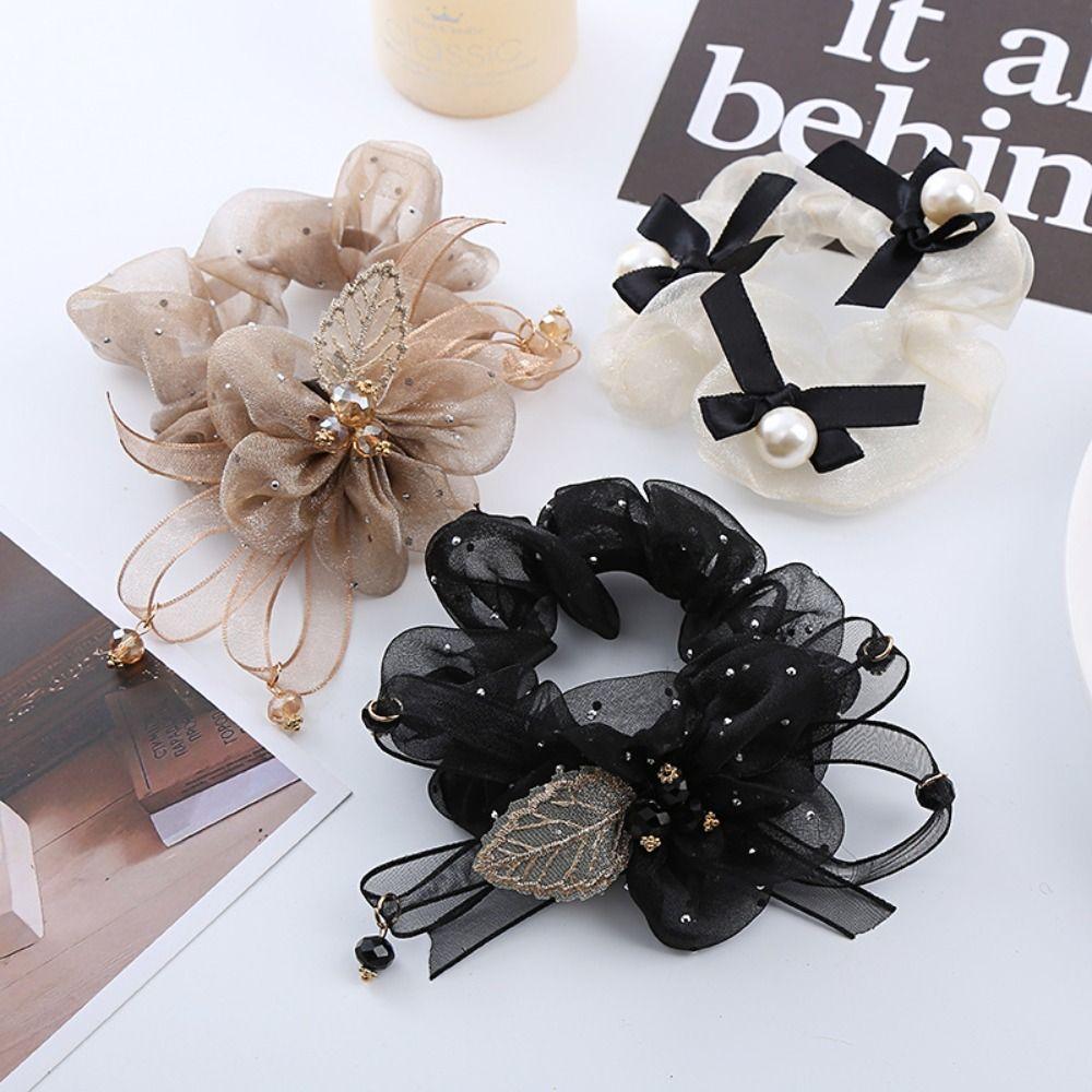 Non-slip Hair Bun Maker Elastic Twist Hairstyle Bun Flower Rhinestone Hair Bands Women Girls