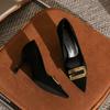 A High-end Metal Buckle Pointed Head Shallow Mouth Stiletto High Heels New Temperament Women's High Heels