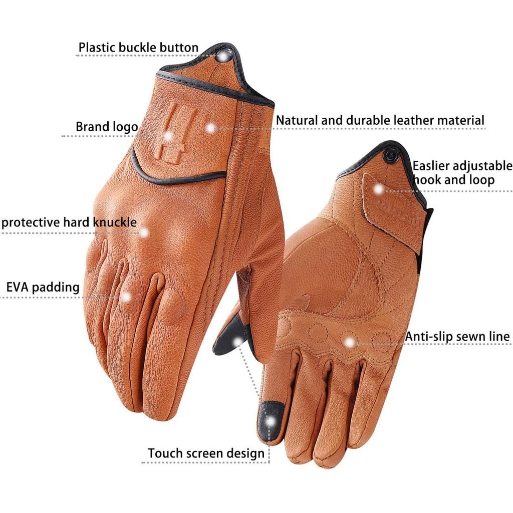 Harssidanzar Leather Motorcycle Gloves with Powersports Joint Protection Motorcycle Gloves Small Men's Touchscreen, GM028JP, Yellow,
