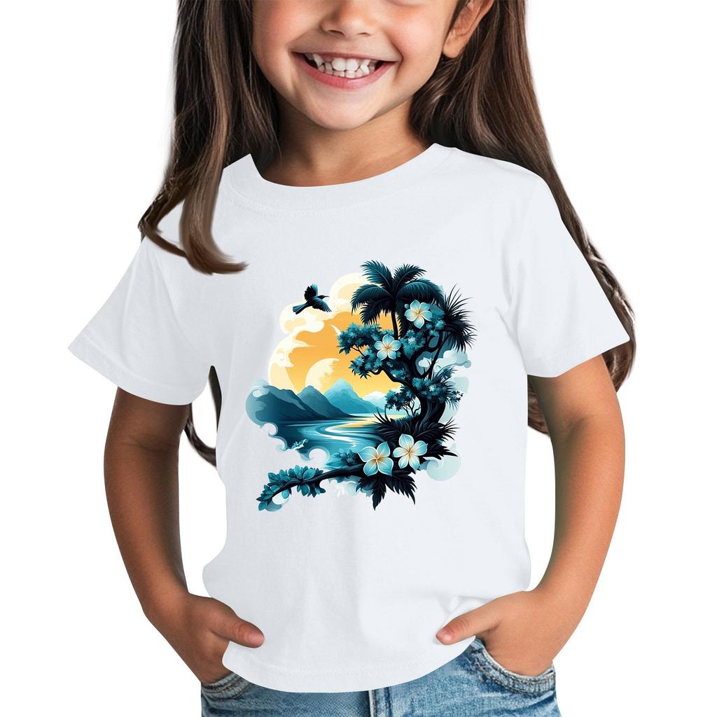 Children's Fashion Daily Printed Round Neck Short Sleeved Casual T-shirt Top