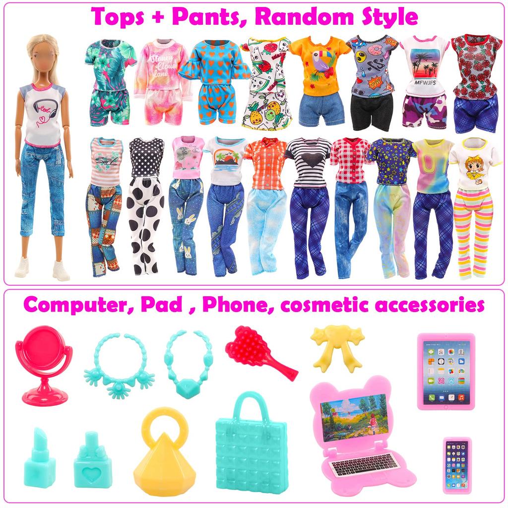 Barwawa Doll Clothes 30cm Doll Clothes Doll Dresses 52 Sets 3 Clothes 14 Dresses 3 Swimsuits 10 Pairs Shoes Computer Hanger and 22 Accessories for