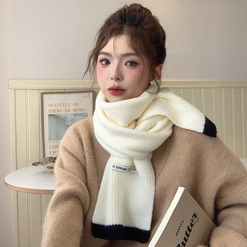 Вязаный шерстяной шарф в японском и корейском стиле для женщин - Теплая зимняя манишка, Идеальный новогодний красный рождественский подарок