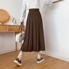 HOUZHOU Pleated Skirts Women Black Midi Skirt A-line High Waist Vintage Chic Office Lady Elegant Fashion