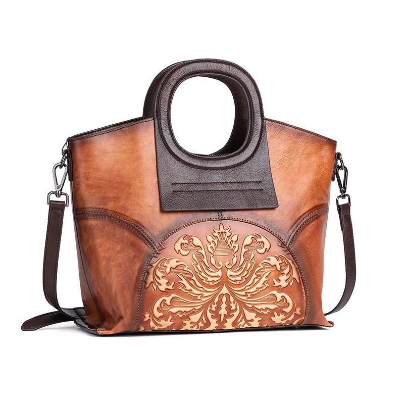 Vintage Embossing Handbags Genuine Leather Ladies Shoulder Bags for Women Ladies Crossbody Bags Purse