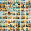 100 Stickers Of Scenic Posters From Various Countries, 4 Stickers Of Tourist Scenic Posters From Characteristic Cities Around The World