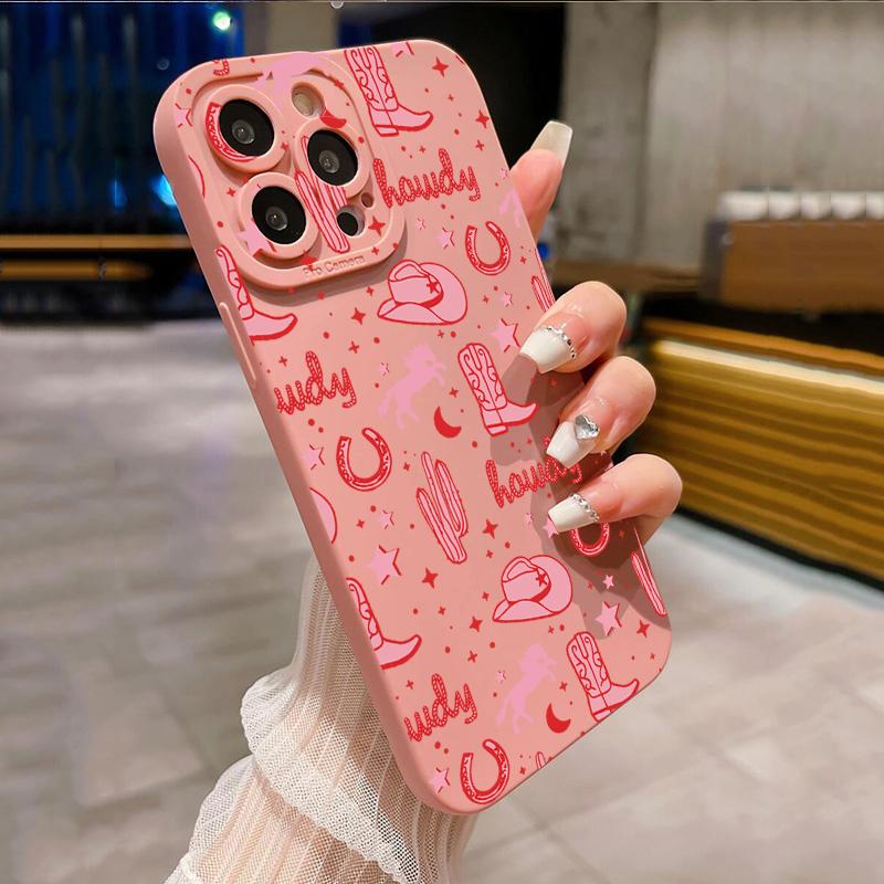 Женская ковбойская шляпа и сапоги Розовый ковбойский узор Чехол для телефона для iPhone 17 16 15 14 13 12 11 Pro Max XS XR 7 8 Plus 16E 17Air Чехол