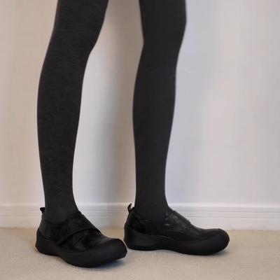 Версия из овчины~ Французские туфли-лоферы с круглым носком, на толстой подошве, маленькие кожаные туфли, женственность, черные лоферы, с глубоким вырезом, мягкая подошва, одинарные туфли