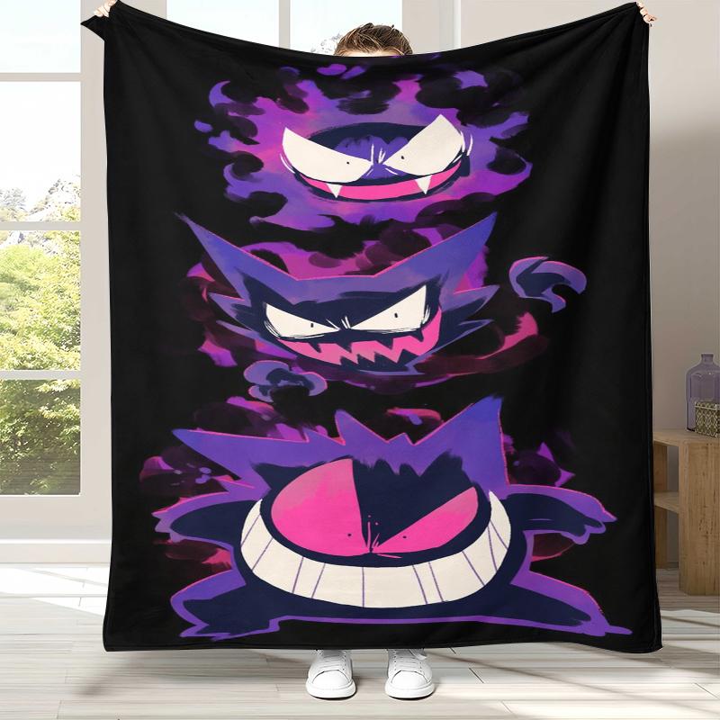 Gengar Pokemon Cartoon Ectoplasma Flannel Blanket,Ultra Soft Warm Plush Throw for Home Bedroom Bed Sofa Cover Picnic gift