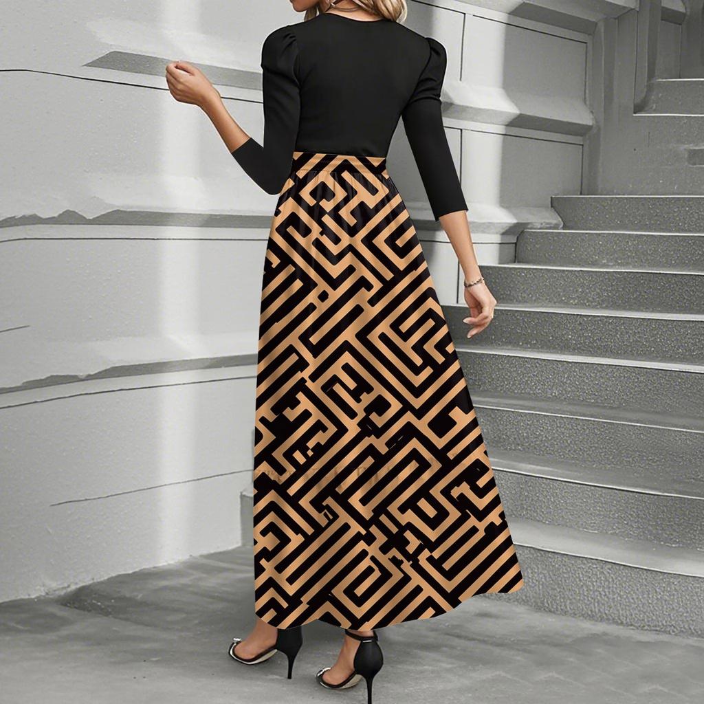 Женское модное повседневное платье с поясом и круглым вырезом, цветочной вышивкой, элегантное, темпераментное, с рукавами три четверти