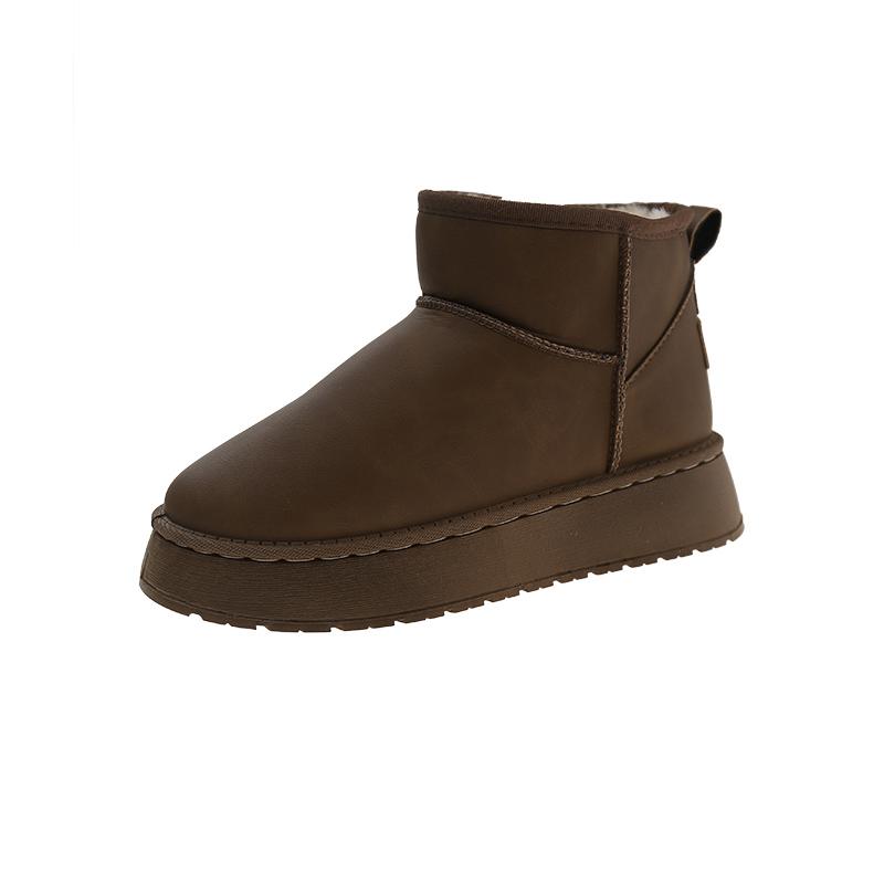 Fashion 2025 Winter Snow Boots Women's Simple Booties Flat Thickened and Fleece Warm Platform Cotton Shoes