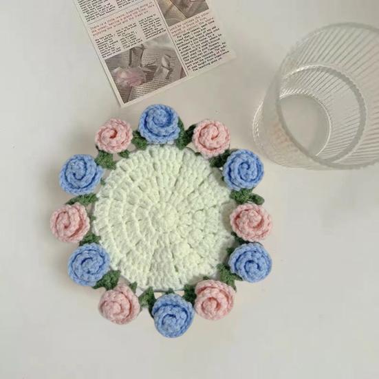 Подставка под стакан с розой ручной работы, вязаная крючком, цветочный букет, вязаные подставки, цветочный коврик для чашки, букет, подарок, декор для журнального столика