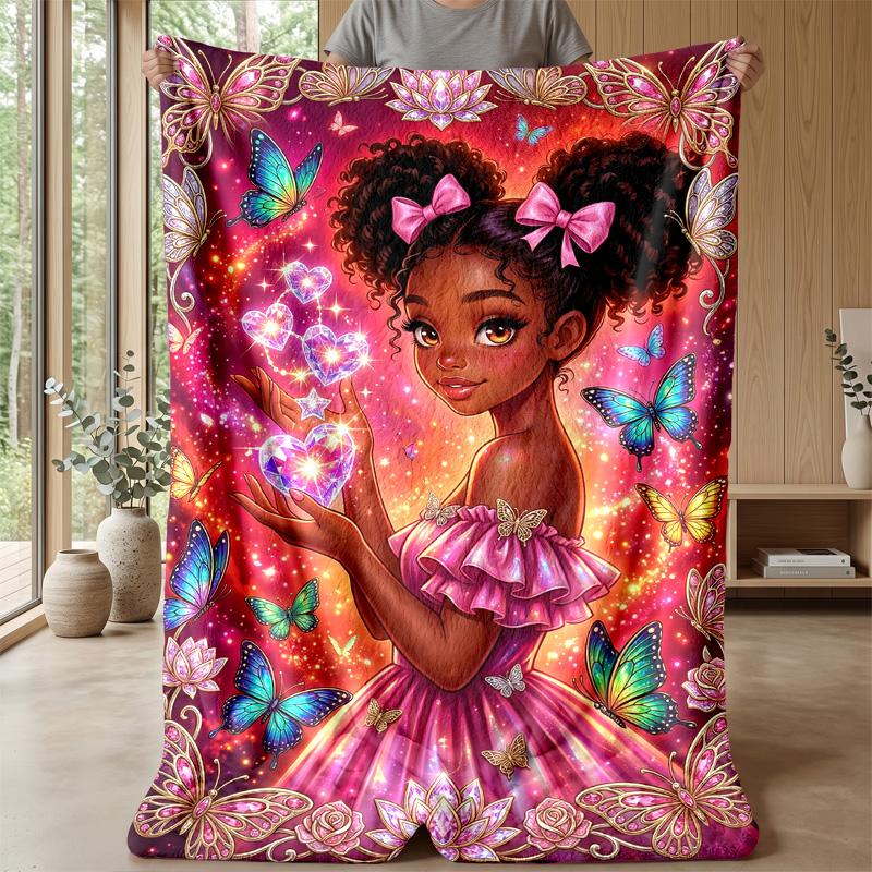 Butterfly Fantasy World blanket Personalized Name Flannel Blanket Soft Cozy Plush Throw for Sofa Bed Lightweight Home Decor