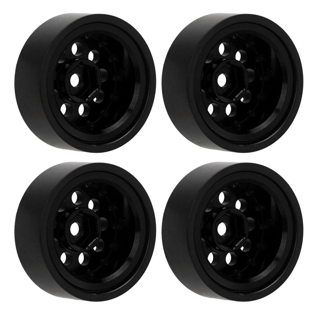 4Pcs 1.0 Inch Wheel Hub 9 Round Hole Aluminum Alloy Hub for FMS FCX24 1 24 Remote Control Climbing Car Black