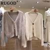 RUGOD Однотонные Элегантные Женские Кардиганы Повседневный Трикотажный Свитер с V-образным вырезом Приталенная Осенне-зимняя Одежда