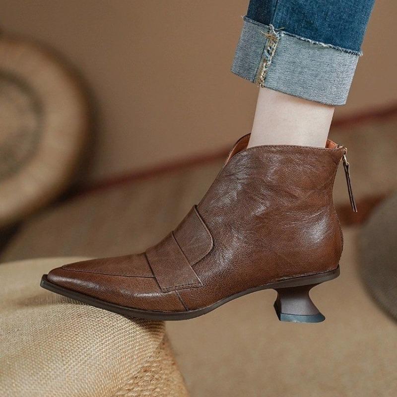 Fashion 2024 Autumn Women Boots Pointed Toe Kitten Heel Genuine Leather Shoes for Women Elegent Low Heel Ankle Boots Winter Boots