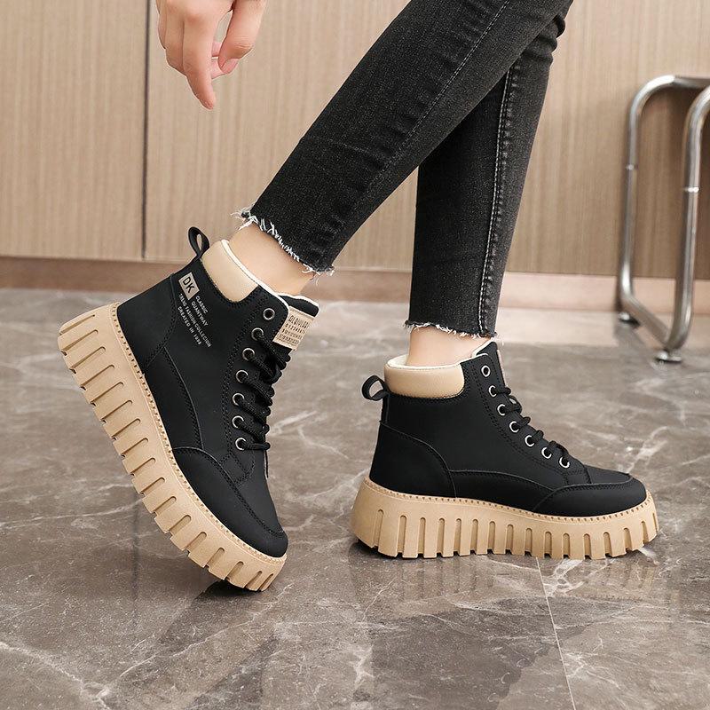 F364 2024 Осень/Зима Женские туфли на высокой платформе с бархатной подкладкой и толстой подошвой для увеличения роста.