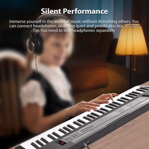 Btuty 61-Key Electronic Keyboard Piano with Dual Speakers, 8 Tones, 5 Rhythms, 5 Drums, Percussion, 6 Demo Microphones, 2 Power Modes, Musical Instrum