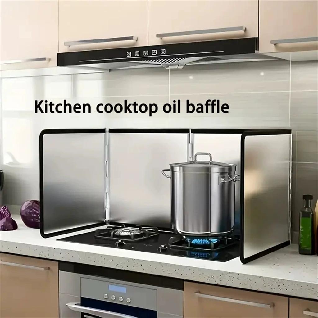 Kitchen Gas Stove Oil Baffle – Foldable Galvanized Heat Insulation Plate, Oil-Proof and - Protector for Home Cooking