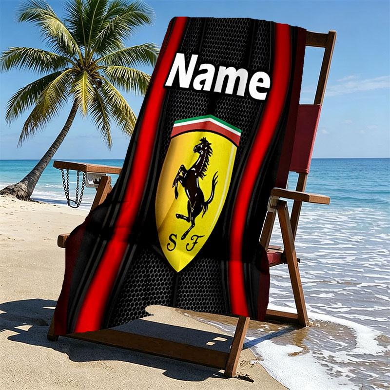 Custom Name Personalized Ferrari Print Beach Towel, for Trip Camping Beach Party Home Decor, Birthday Gift for Family & Friends