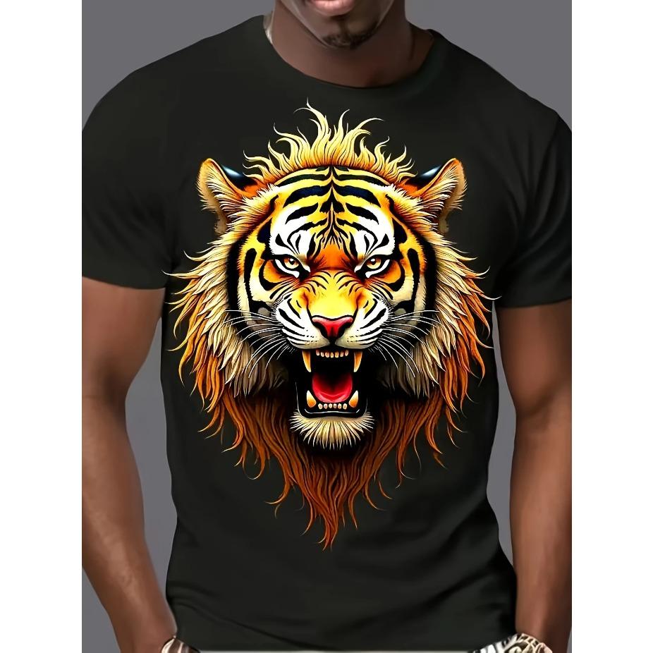 Мужская повседневная футболка с коротким рукавом - Графика с принтом животных, черепом и листвой, Дышащая летняя футболка с круглым вырезом для улицы и повседневной носки, Лето