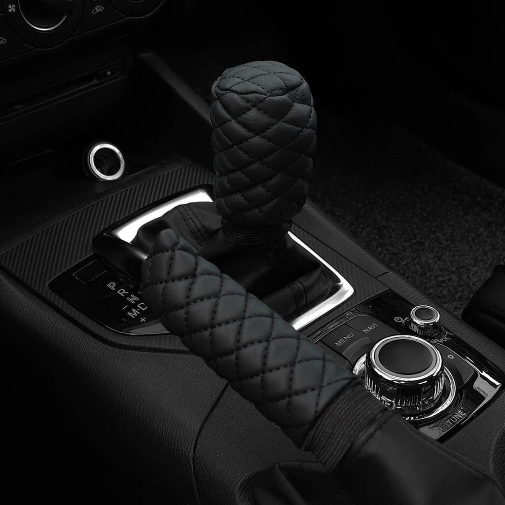 2 Sets PU Leather Stereo Embroidery Car Handbrake Cover Handle Set Manual Gear General Automotive Supplies