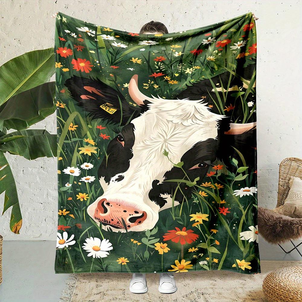 Фланелевое одеяло с принтом «Корова» Тяжелое Двустороннее Всесезонное Мягкое и Прочное Полиэстер Не линяет Черно-белое