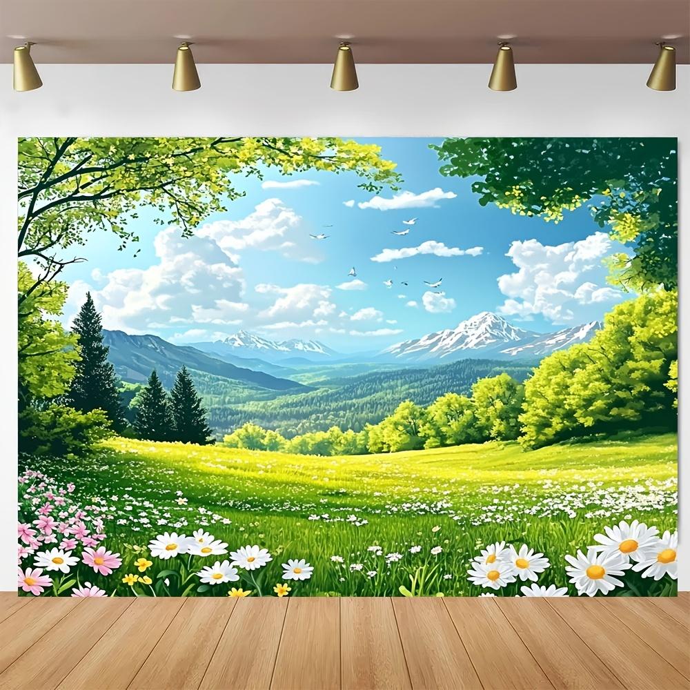 2D plane Spring scenery background cloth sweet flowers and plants party supplies interior and exterior decoration polyester