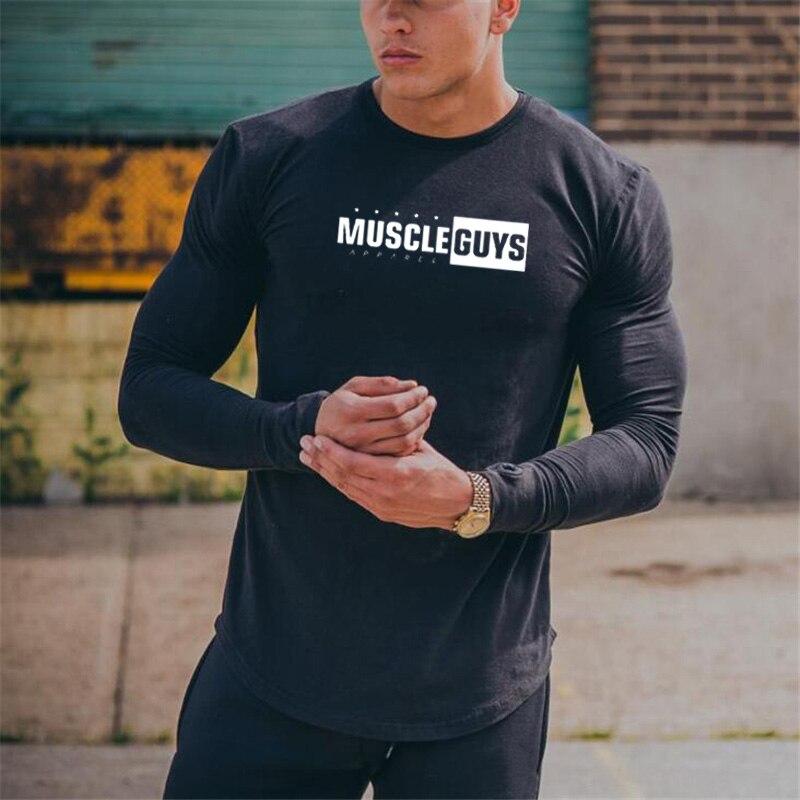 Muscleguys Осенне-зимняя мужская спортивная эластичная футболка с длинным рукавом для бега, фитнеса и тренировок