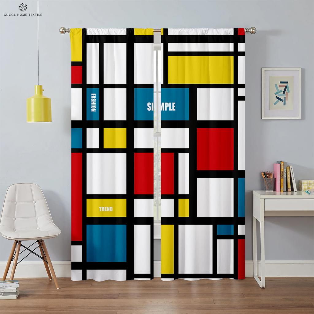 Современные простые занавески с геометрическим принтом, спальня, гостиная, украшение для балкона, легко стирать и ухаживать, украшение для дома, 2 шт.