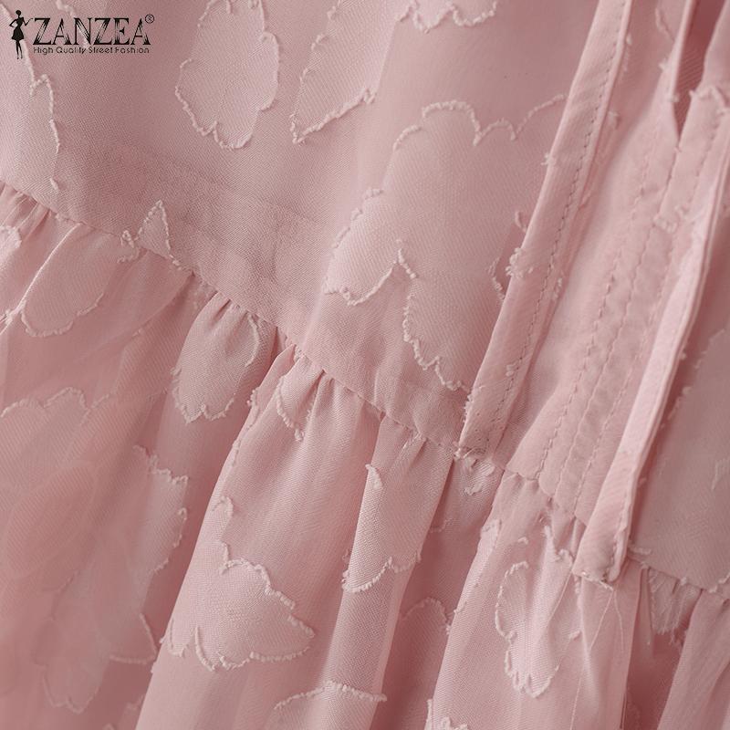 ZANZEA Женская повседневная кружевная круглая горловина с длинным рукавом полупрозрачная блузка