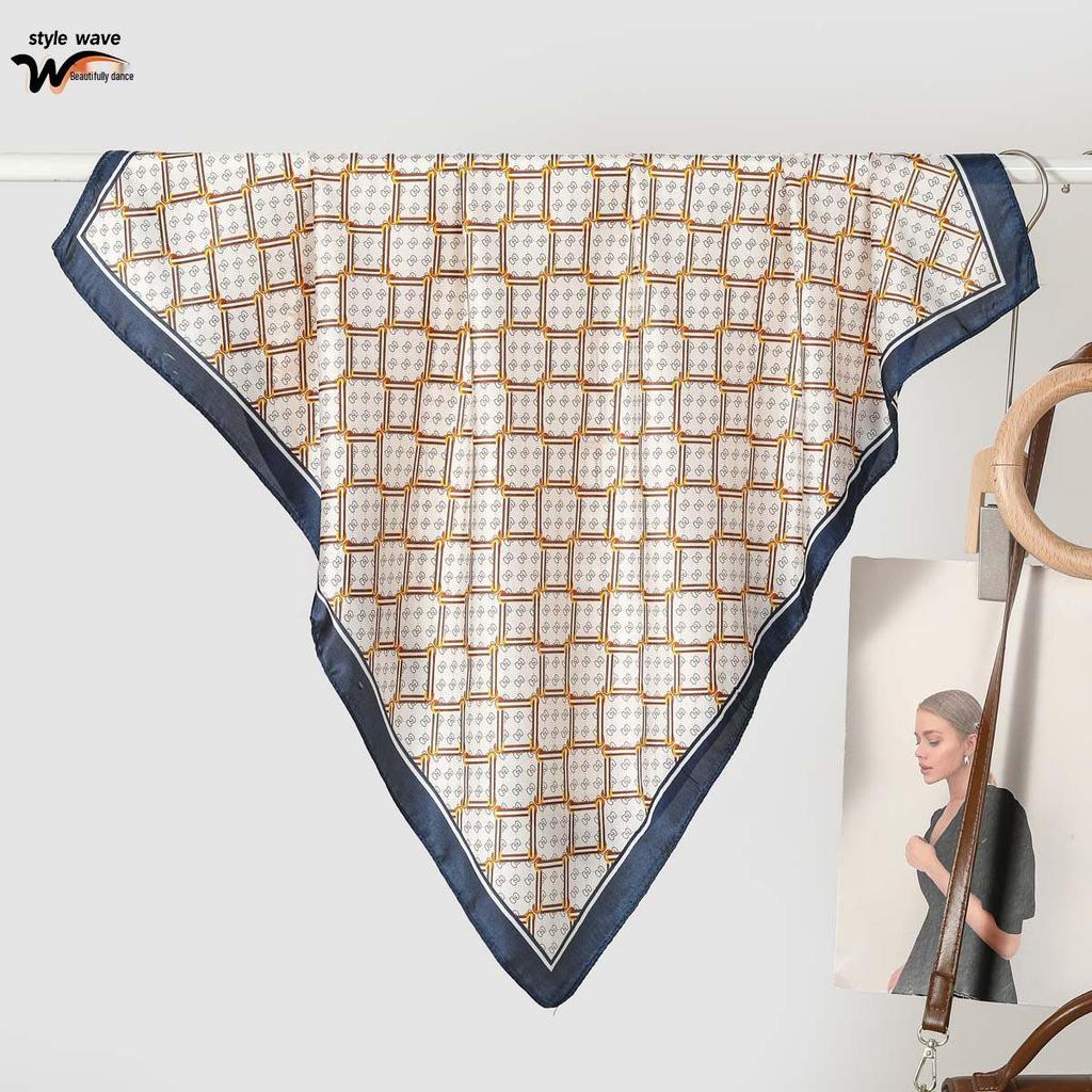 Spring/Summer Korean-Style Printed Silk-Like Scarf: Fashionable, Versatile, Hot-Selling Neck Accessory for Women.