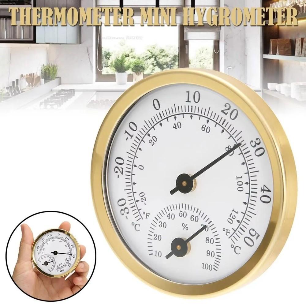 2 in 1 Gauge Mini Pointer Thermometer No Battery Required Diameter 58MM Temperature Meter Metal Case -30℃~50℃ Range