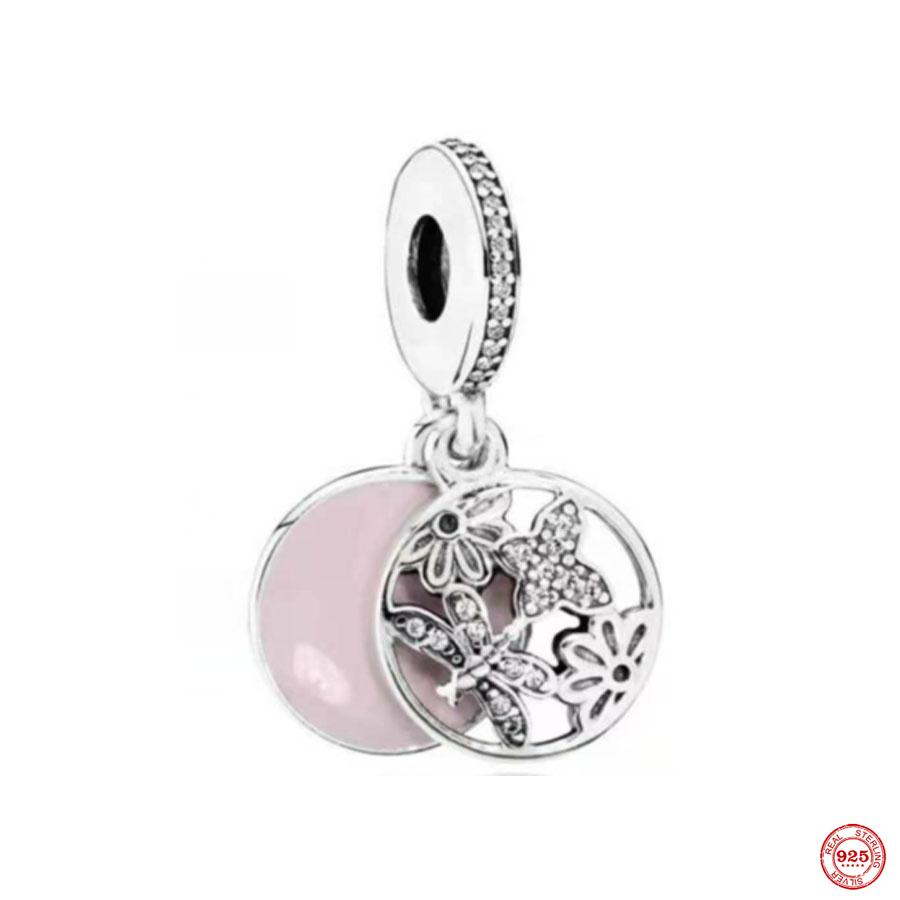 Новый розовый кулон в форме бабочки с цветком, подвеска из бисера, модный оригинальный браслет из стерлингового серебра 925 пробы для женщин, ювелирные изделия своими руками, подарок